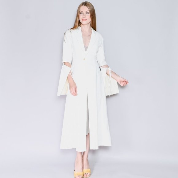 LOEWE White Jacquard Tie-Cut Sleeve Panel Coat Sz 36 - Picture 1 of 8